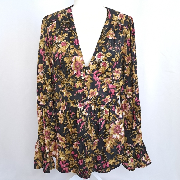 Anthropologie Silky Deep V-Neck Floral Print Tunic Top - Picture 6 of 16